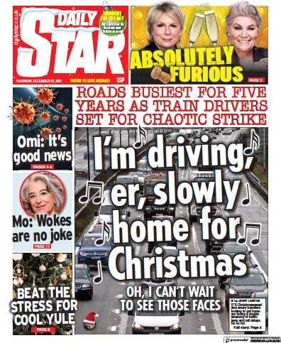 Daily Star (UK) Newspaper Front Page for 23 December 2021