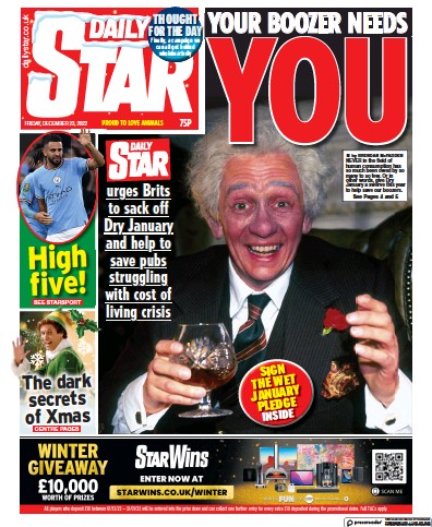 Daily Star Newspaper Front Page for 23 December 2022