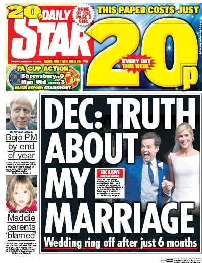 Daily Star (UK) Newspaper Front Page for 23 February 2016