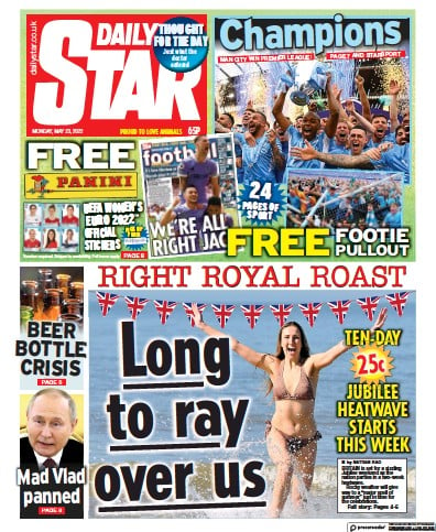 Daily Star (UK) Newspaper Front Page for 23 May 2022