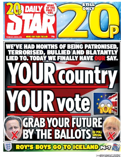 Daily Star Newspaper Front Page for 23 June 2016