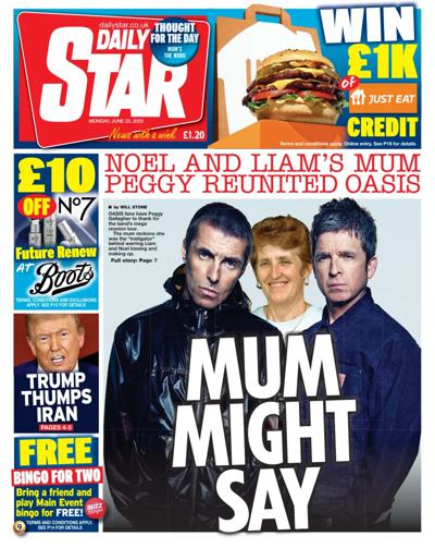 Daily Star (UK) Newspaper Front Page for 23 June 2025