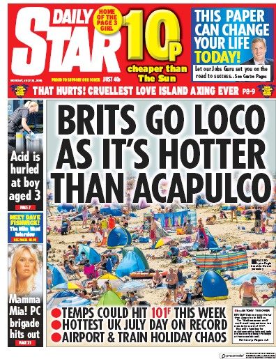 Daily Star (UK) Newspaper Front Page for 23 July 2018