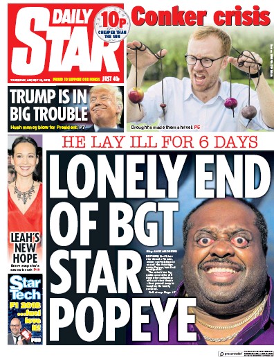 Daily Star (UK) Newspaper Front Page for 23 August 2018