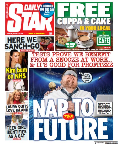 Daily Star (UK) Newspaper Front Page for 23 August 2022