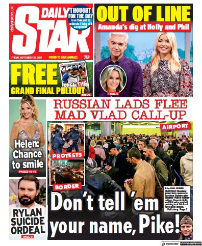 Daily Star (UK) Newspaper Front Page for 23 September 2022