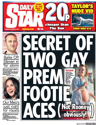 Daily Star (UK) Newspaper Front Page for 24 October 2017