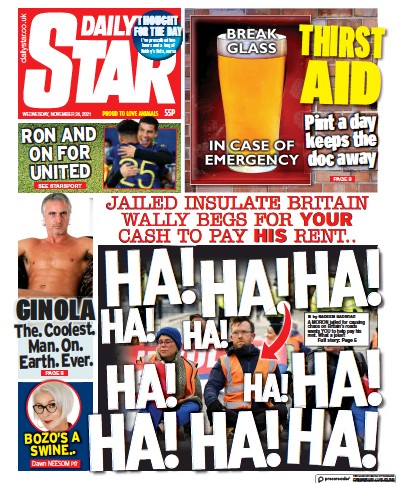 Daily Star (UK) Newspaper Front Page for 24 November 2021