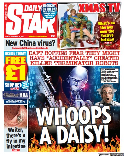 Daily Star (UK) Newspaper Front Page for 24 November 2023