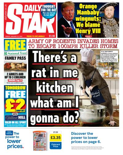Daily Star (UK) Newspaper Front Page for 24 January 2025