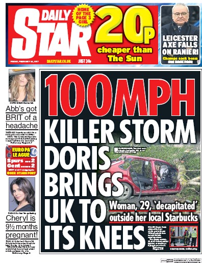 Daily Star Newspaper Front Page for 24 February 2017