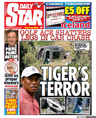 Daily Star (UK) Newspaper Front Page for 24 February 2021