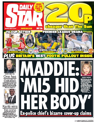 Daily Star (UK) Newspaper Front Page for 24 April 2017