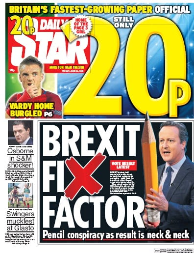 Daily Star Newspaper Front Page for 24 June 2016