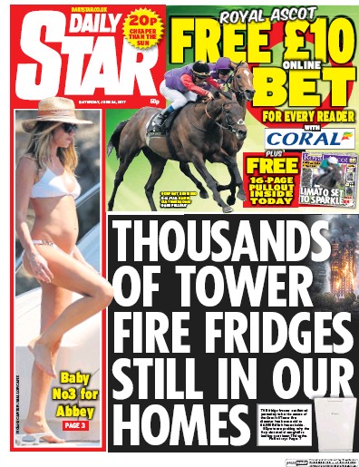 Daily Star Newspaper Front Page for 24 June 2017