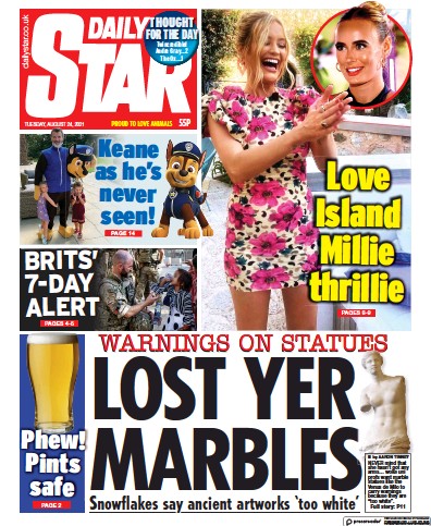 Daily Star (UK) Newspaper Front Page for 24 August 2021