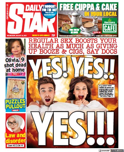 Daily Star (UK) Newspaper Front Page for 24 August 2022