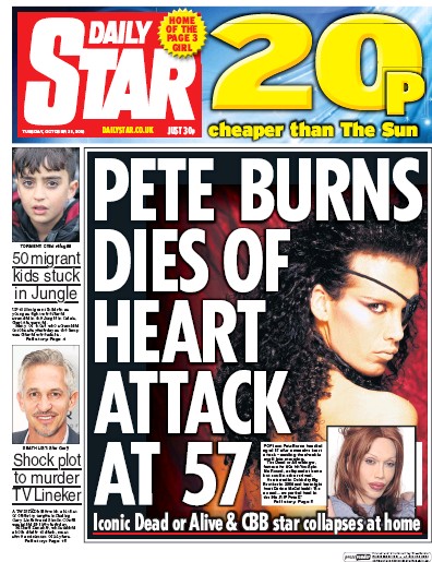 Daily Star Newspaper Front Page for 25 October 2016