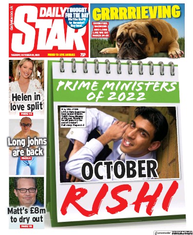 Daily Star (UK) Newspaper Front Page for 25 October 2022