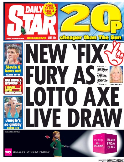 Daily Star Newspaper Front Page for 25 November 2016