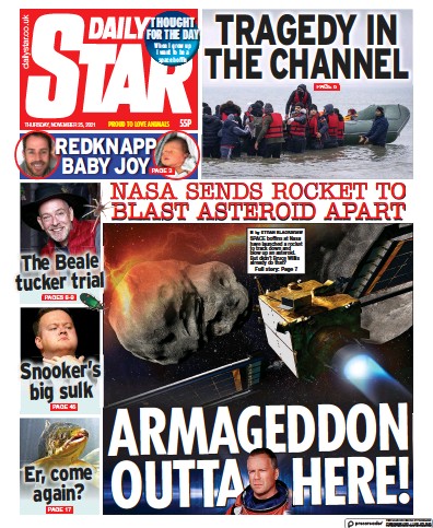 Daily Star (UK) Newspaper Front Page for 25 November 2021