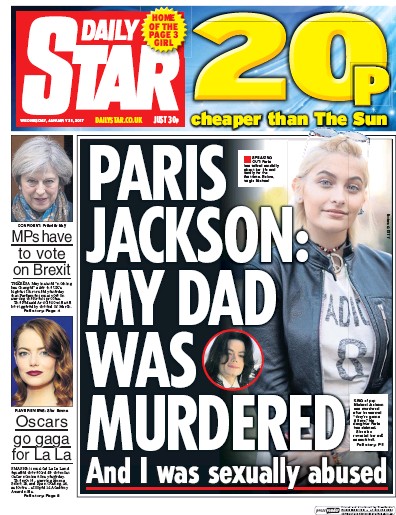 Daily Star Newspaper Front Page for 25 January 2017
