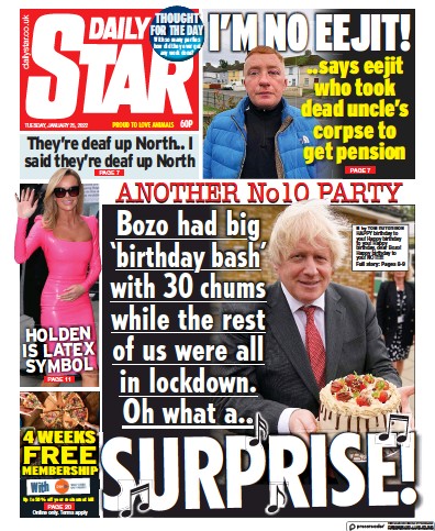Daily Star (UK) Newspaper Front Page for 25 January 2022
