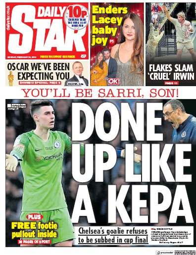 Daily Star (UK) Newspaper Front Page for 25 February 2019