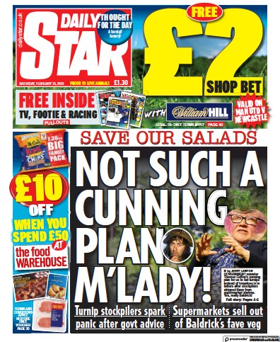 Daily Star (UK) Newspaper Front Page for 25 February 2023