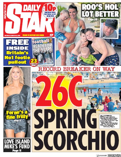 Daily Star (UK) Newspaper Front Page for 25 March 2019