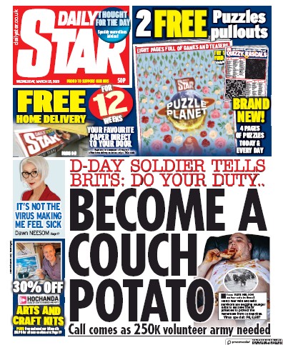 Daily Star Newspaper Front Page for 25 March 2020