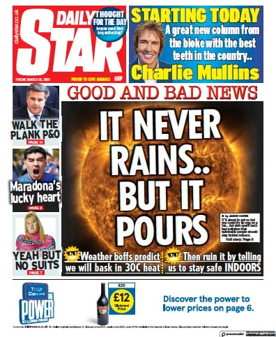 Daily Star (UK) Newspaper Front Page for 25 March 2022