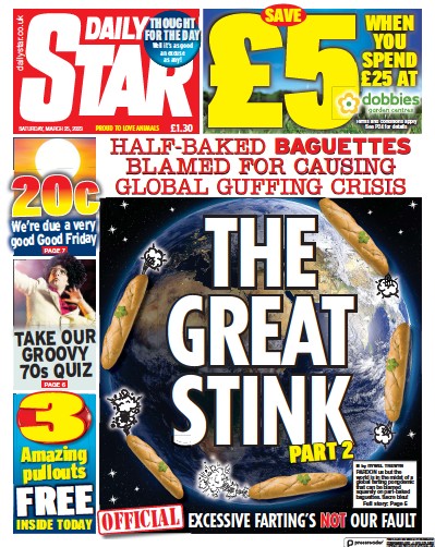 Daily Star (UK) Newspaper Front Page for 25 March 2023