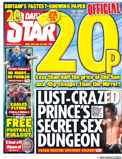 Daily Star Newspaper Front Page for 25 April 2016
