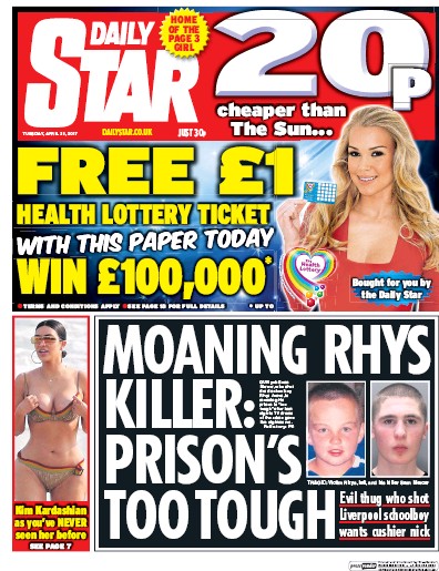 Daily Star Newspaper Front Page for 25 April 2017