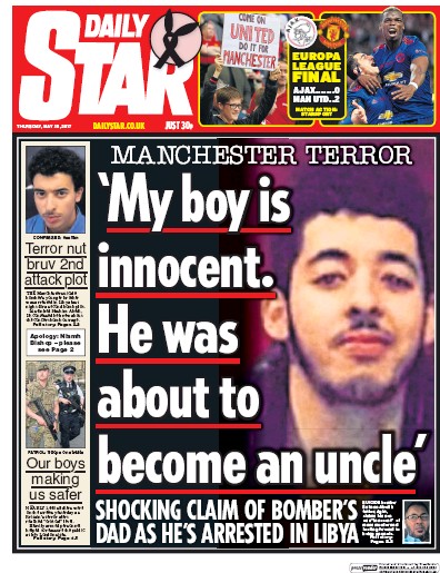 Daily Star Newspaper Front Page for 25 May 2017