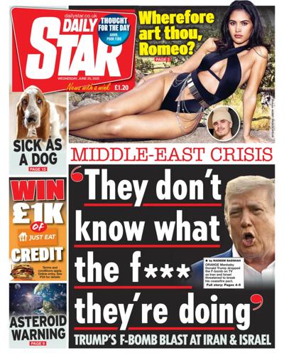 Daily Star (UK) Newspaper Front Page for 25 June 2025