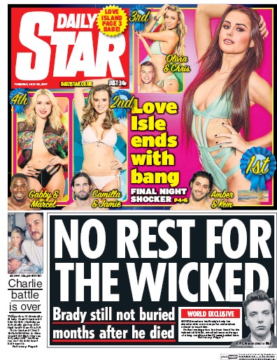 Daily Star (UK) Newspaper Front Page for 25 July 2017
