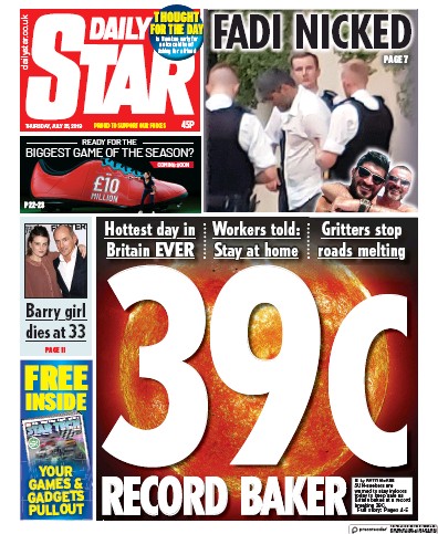 Daily Star Newspaper Front Page for 25 July 2019