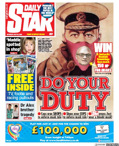 Daily Star Newspaper Front Page for 25 July 2020