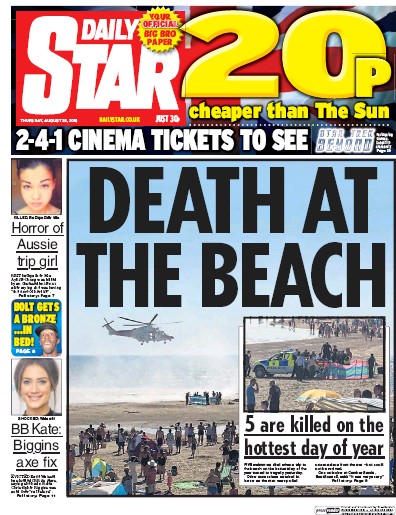 Daily Star Newspaper Front Page for 25 August 2016