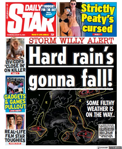 Daily Star (UK) Newspaper Front Page for 25 August 2022