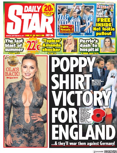 Daily Star Newspaper Front Page for 25 September 2017