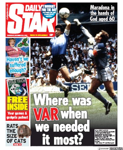 Daily Star Newspaper Front Page for 26 November 2020