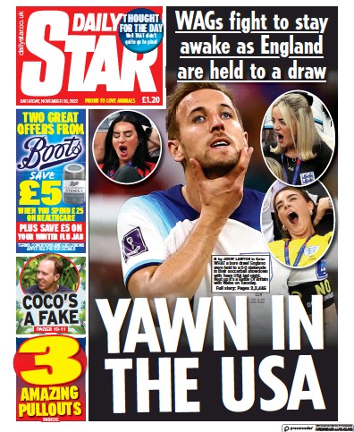 Daily Star (UK) Newspaper Front Page for 26 November 2022