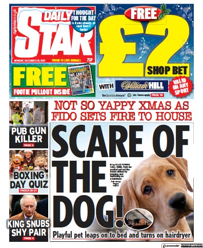 Daily Star (UK) Newspaper Front Page for 26 December 2022