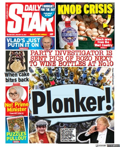 Daily Star (UK) Newspaper Front Page for 26 January 2022
