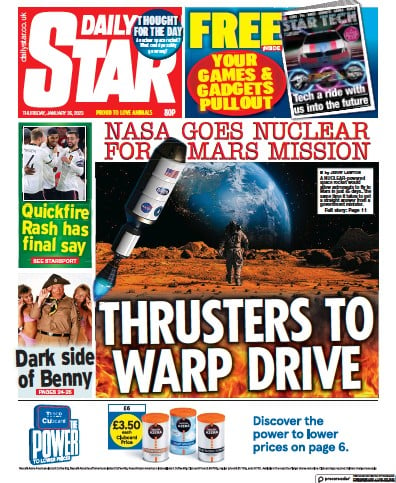 Daily Star (UK) Newspaper Front Page for 26 January 2023