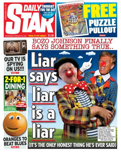 Daily Star (UK) Newspaper Front Page for 26 February 2025