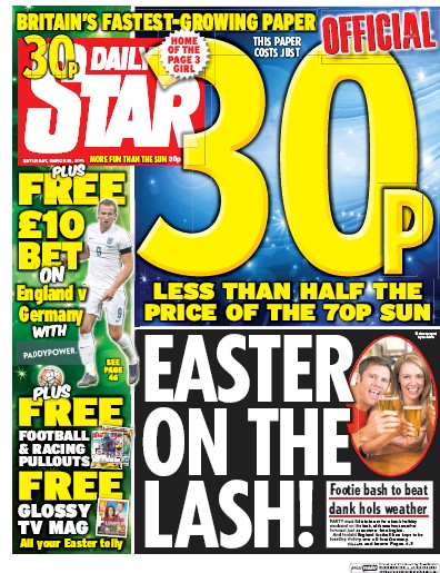 Daily Star (UK) Newspaper Front Page for 26 March 2016